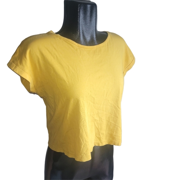Zara Basic Womens Yellow Cropped T Shirt S - Picture 2 of 6